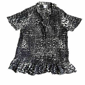 Chelsea Studio Shirt Plus 1X Animal Print Cheetah Sheer‎ Black White Goth Witchy